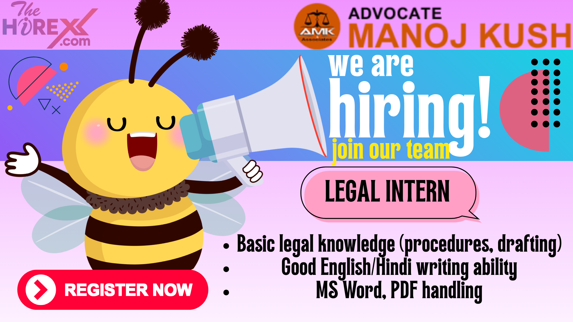 We are hiring for LEGAL INTERN at AMK & Associates