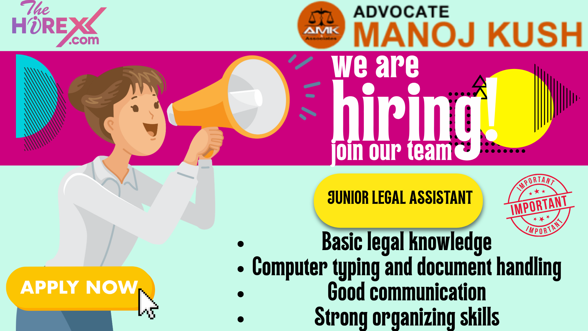 We are hiring for JUNIOR LEGAL ASSISTANT at AMK & Associates