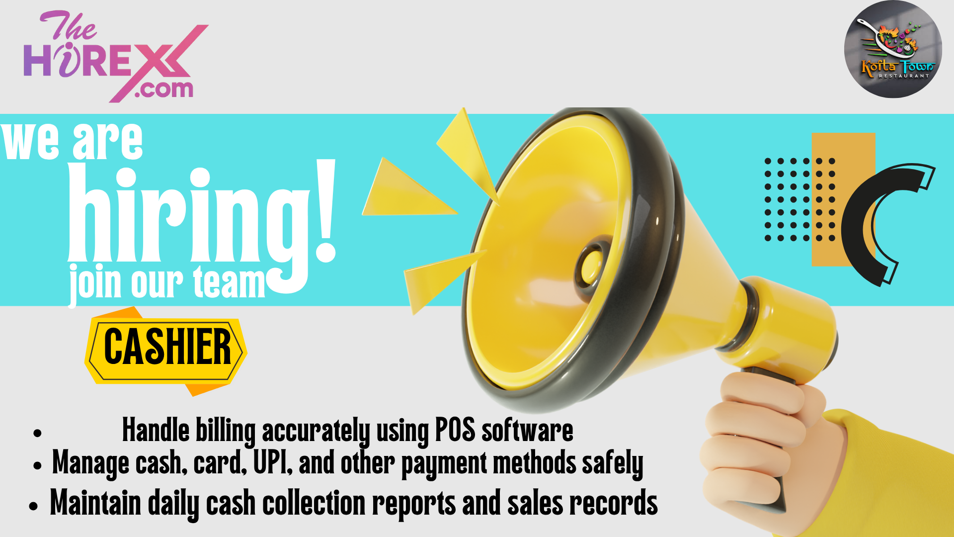 We are hiring for Billing Executive Kofta Town at Kofta Town